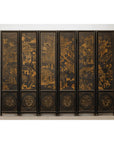 Six-Panel Black Lacquer Screen with Hand-Painted Court Scenes-2. Asian & Chinese Furniture, Art, Antiques, Vintage Home Décor for sale at FEA Home