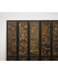 Six-Panel Black Lacquer Screen with Hand-Painted Court Scenes-3. Asian & Chinese Furniture, Art, Antiques, Vintage Home Décor for sale at FEA Home