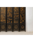 Six-Panel Black Lacquer Screen with Hand-Painted Court Scenes-6. Asian & Chinese Furniture, Art, Antiques, Vintage Home Décor for sale at FEA Home