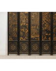 Six-Panel Black Lacquer Screen with Hand-Painted Court Scenes-7. Asian & Chinese Furniture, Art, Antiques, Vintage Home Décor for sale at FEA Home
