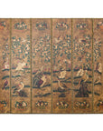 Six-Panel Leather Screen with Birds, Flowers, and Roosters - Vintage-1. Asian & Chinese Furniture, Art, Antiques, Vintage Home Décor for sale at FEA Home
