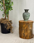 Skinny Golden Brown Reclaimed Tree Trunk Side Pedestal Table - FEA Home