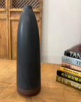 Skinny Midnight Black Ceramic Matte Vase with Brown Base - FEA Home