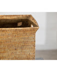 Square Country Style Vintage Rattan Storage Box with Side Handles