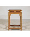Square Elm Lamp Table with Pierced Apron and Warm Wood Grain Finish-10. Asian & Chinese Furniture, Art, Antiques, Vintage Home Décor for sale at FEA Home
