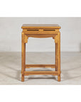 Square Elm Lamp Table with Pierced Apron and Warm Wood Grain Finish-12. Asian & Chinese Furniture, Art, Antiques, Vintage Home Décor for sale at FEA Home