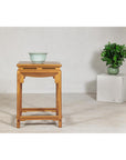 Square Elm Lamp Table with Pierced Apron and Warm Wood Grain Finish-2. Asian & Chinese Furniture, Art, Antiques, Vintage Home Décor for sale at FEA Home