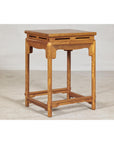 Square Elm Lamp Table with Pierced Apron and Warm Wood Grain Finish-7. Asian & Chinese Furniture, Art, Antiques, Vintage Home Décor for sale at FEA Home