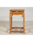Square Elm Lamp Table with Pierced Apron and Warm Wood Grain Finish-8. Asian & Chinese Furniture, Art, Antiques, Vintage Home Décor for sale at FEA Home