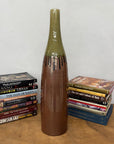 Tall Brown & Olive Glazed Ceramic Vase with Slender Neck - FEA Home