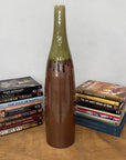 Tall Brown & Olive Glazed Ceramic Vase with Slender Neck - FEA Home