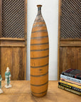 Tall Burnt Orange Ceramic Vase with Fluted Neck & Grey Swirls, SKU , image 5