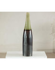 Tall Ceramic Vase with Charcoal Body & Moss Green Glazed Neck