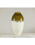 Tall Cream and Olive Glazed Artisan Vase with Expressive Drip Rim-15. Asian & Chinese Furniture, Art, Antiques, Vintage Home Décor for sale at FEA Home