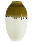 Tall Cream and Olive Glazed Artisan Vase with Expressive Drip Rim-1. Asian & Chinese Furniture, Art, Antiques, Vintage Home Décor for sale at FEA Home