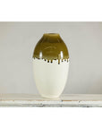 Tall Cream and Olive Glazed Artisan Vase with Expressive Drip Rim-3. Asian & Chinese Furniture, Art, Antiques, Vintage Home Décor for sale at FEA Home