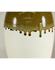 Tall Cream and Olive Glazed Artisan Vase with Expressive Drip Rim-6. Asian & Chinese Furniture, Art, Antiques, Vintage Home Décor for sale at FEA Home