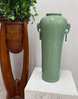 Tall Green Crackle Glazed Ceramic Vase with Elephant Handles - FEA Home