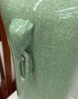 Tall Green Crackle Glazed Ceramic Vase with Elephant Handles - FEA Home