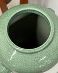 Tall Green Crackle Glazed Ceramic Vase with Elephant Handles - FEA Home