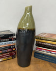 Tall Olive & Charcoal Ceramic Vase with Amber Drip Glaze, SKU , image 4