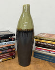 Tall Olive & Charcoal Ceramic Vase with Amber Drip Glaze, SKU , image 5
