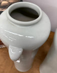 Tall Pair of White Ceramic Vases with Elephant Head Handles - FEA Home