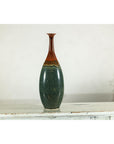 Tall Pottery Vase with Fluted Neck and Drip Glaze in Brown and Green-12. Asian & Chinese Furniture, Art, Antiques, Vintage Home Décor for sale at FEA Home