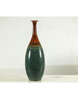 Tall Pottery Vase with Fluted Neck and Drip Glaze in Brown and Green-13. Asian & Chinese Furniture, Art, Antiques, Vintage Home Décor for sale at FEA Home