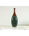 Tall Pottery Vase with Fluted Neck and Drip Glaze in Brown and Green-14. Asian & Chinese Furniture, Art, Antiques, Vintage Home Décor for sale at FEA Home