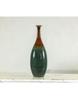 Tall Pottery Vase with Fluted Neck and Drip Glaze in Brown and Green-15. Asian & Chinese Furniture, Art, Antiques, Vintage Home Décor for sale at FEA Home