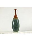Tall Pottery Vase with Fluted Neck and Drip Glaze in Brown and Green-19. Asian & Chinese Furniture, Art, Antiques, Vintage Home Décor for sale at FEA Home