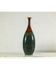 Tall Pottery Vase with Fluted Neck and Drip Glaze in Brown and Green-3. Asian & Chinese Furniture, Art, Antiques, Vintage Home Décor for sale at FEA Home