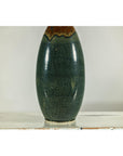 Tall Pottery Vase with Fluted Neck and Drip Glaze in Brown and Green-7. Asian & Chinese Furniture, Art, Antiques, Vintage Home Décor for sale at FEA Home