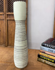 Tall White Ceramic Prem Vase with Brown Swirls - FEA Home