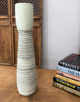 Tall White Ceramic Prem Vase with Brown Swirls - FEA Home