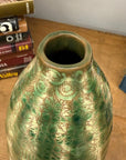 Textured Green & Cream Ceramic Vase with Star Design - FEA Home