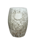 Textured White Glazed Ceramic Pedestal with Brown Detail - FEA Home