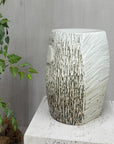 Textured White Glazed Ceramic Pedestal with Brown Detail - FEA Home