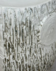Textured White Glazed Ceramic Pedestal with Brown Detail - FEA Home