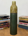 Two-Tone Green Ceramic Vase with Mustard Drip Glaze Accent - FEA Home
