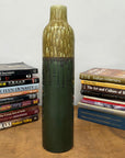 Two-Tone Green Ceramic Vase with Mustard Drip Glaze Accent - FEA Home