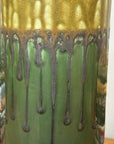 Two-Tone Green Ceramic Vase with Mustard Drip Glaze Accent - FEA Home