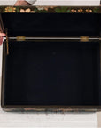 Vintage Black Lacquer Box with Flowers & Birds and Felt Interior