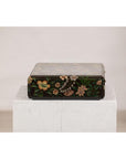 Vintage Black Lacquer Box with Flowers & Birds and Felt Interior