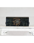 Vintage Black Lacquer Box with Gilt Bamboo and Green Leaf Motifs-2. Asian & Chinese Furniture, Art, Antiques, Vintage Home Décor for sale at FEA Home