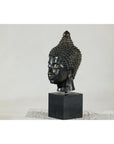 Vintage Bronze Buddha Head Sculpture Mounted on Black Laminate Display Base-10. Asian & Chinese Furniture, Art, Antiques, Vintage Home Décor for sale at FEA Home