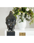 Vintage Bronze Buddha Head Sculpture Mounted on Black Laminate Display Base-16. Asian & Chinese Furniture, Art, Antiques, Vintage Home Décor for sale at FEA Home