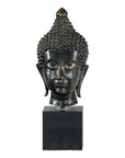 Vintage Bronze Buddha Head Sculpture Mounted on Black Laminate Display Base-18. Asian & Chinese Furniture, Art, Antiques, Vintage Home Décor for sale at FEA Home