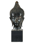 Vintage Bronze Buddha Head Sculpture Mounted on Black Laminate Display Base-1. Asian & Chinese Furniture, Art, Antiques, Vintage Home Décor for sale at FEA Home
